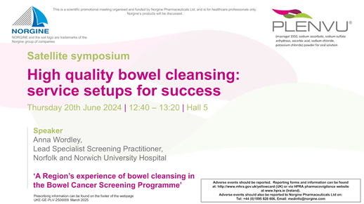 Slide with the text 'East Of England Bowel Cancer Screening Centers' experience of bowel cleansing for Colonoscopy' in white, centered font on a dark blue background.